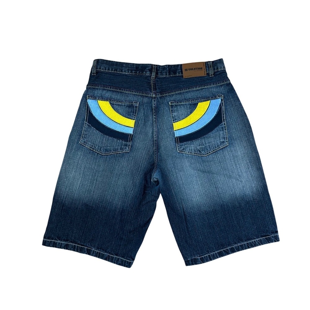 VTG denim Jorts long shorts baggy colorful wave pocket design 36" waist
